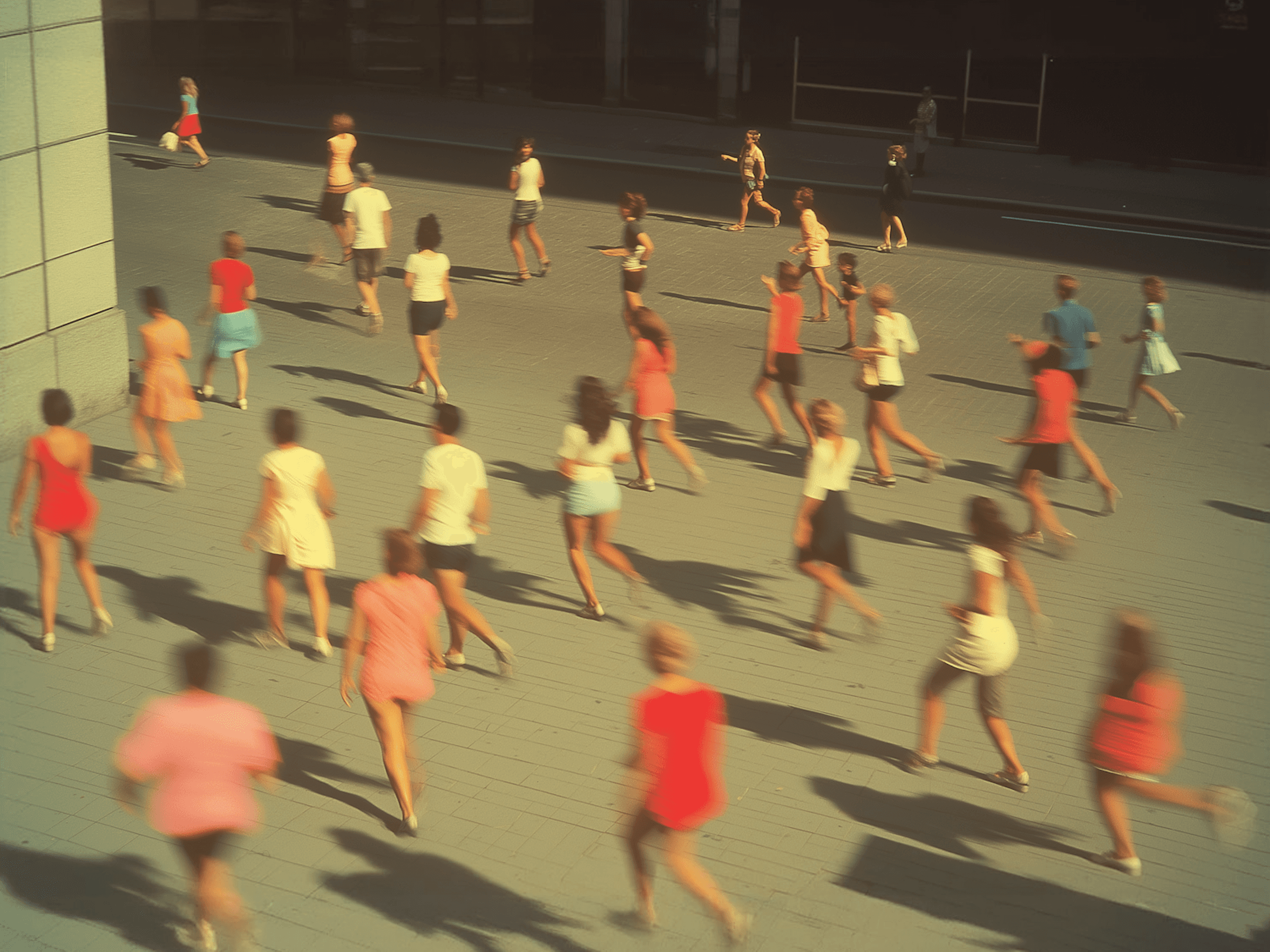 People moving through a busy public space